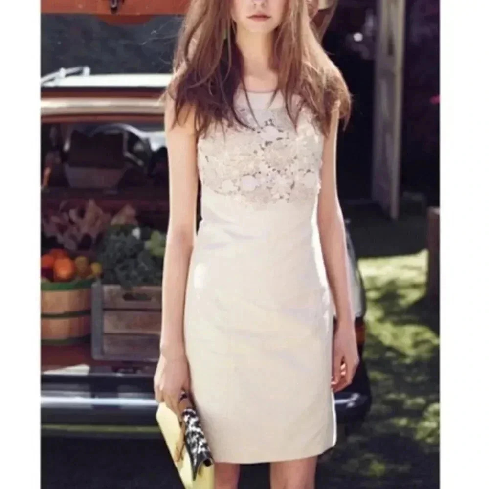 Anthropologie Postmark Oleander Linen Cotton Cream Floral Halter Dress Size 4